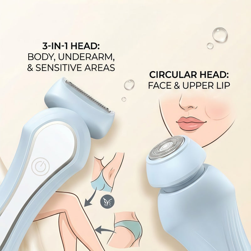 Women's 2-in-1 Electric Shaver & Facial Hair Trimmer - Wet/Dry, IPX7 Waterproof, USB-C Rechargeable