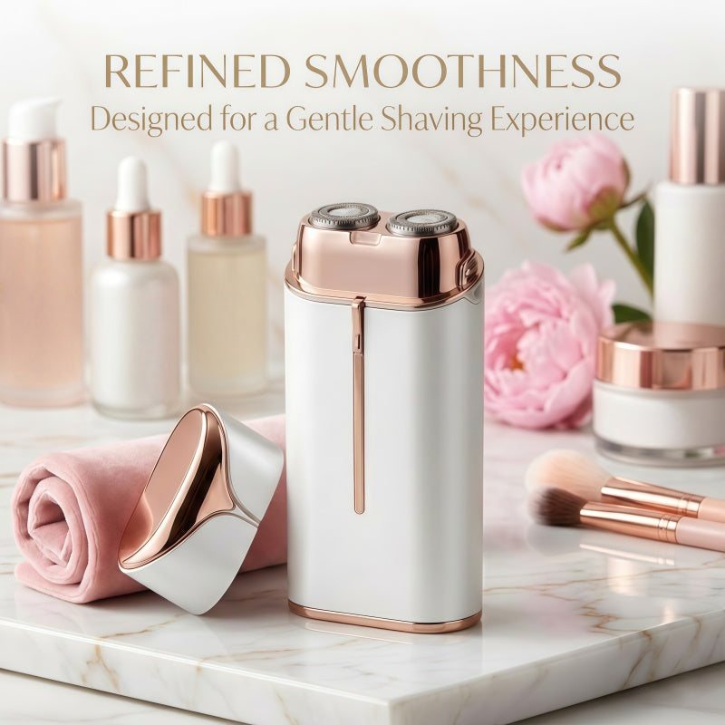Electric Hair Remover for Women - Double Head Portable Shaver with LED Light & USB-C Charging - White & Rose Gold