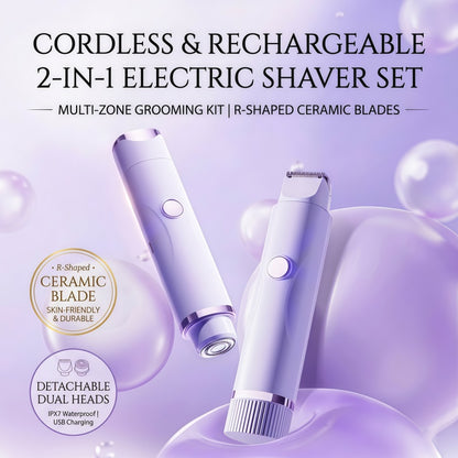 2-in-1 Cordless Women's Electric Shaver & Trimmer Set, IPX7 Waterproof, USB-C Rechargeable, Purple