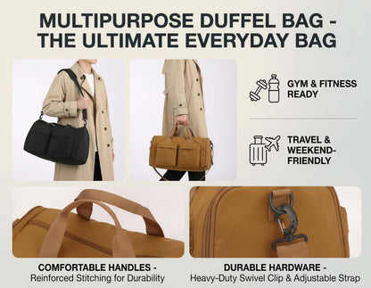 Foldable Travel Duffel Bag with Shoe Compartment & Wet Pocket, Water-Resistant Nylon Weekender Gym Bag
