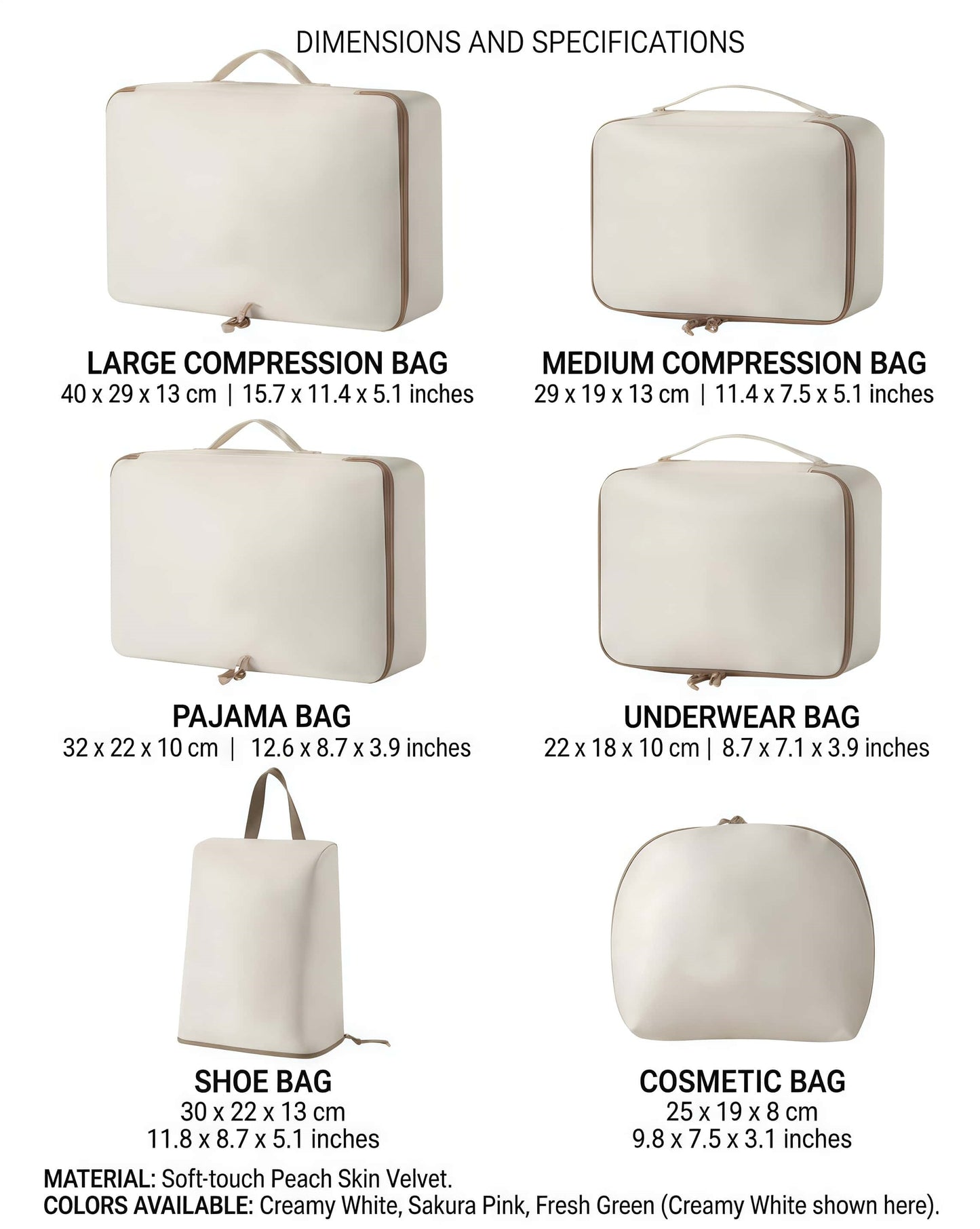 6-Piece Compression Packing Cubes Set for Travel Luggage - Water-Resistant Organizer Bags with Shoe and Cosmetic Pouch