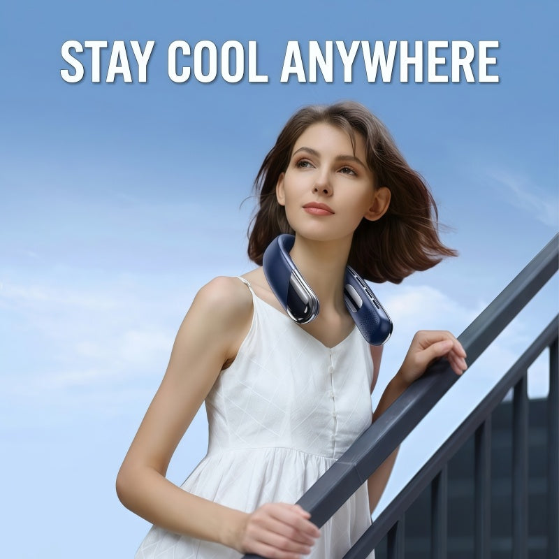 Portable Bladeless Neck Fan – 360° Cooling, 5-Speed Personal Wearable Fan with Smart LED Display & TEC Cooling Plate