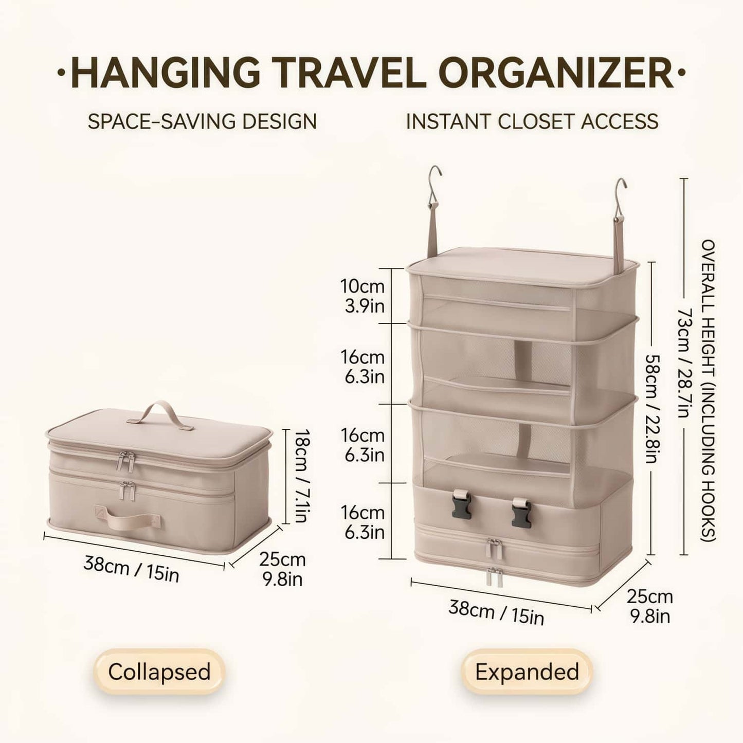 5-Tier Foldable Hanging Travel Packing Organizer | Portable Luggage Packing Cube & Closet System
