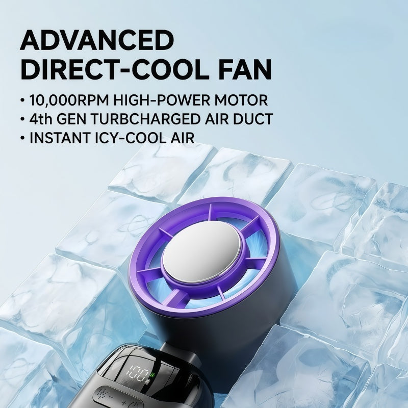 Portable Handheld Turbo Fan with Semiconductor Cooling Plate, 199 Stepless Speeds, 3000mAh Rechargeable Foldable Personal Desk Fan with LED Display
