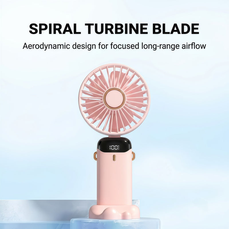 Portable Handheld Fan – 10000mAh USB-C Rechargeable Mini Fan with Smart LED Display, 5 Speeds, 90° Foldable Neck & Aroma Diffuser