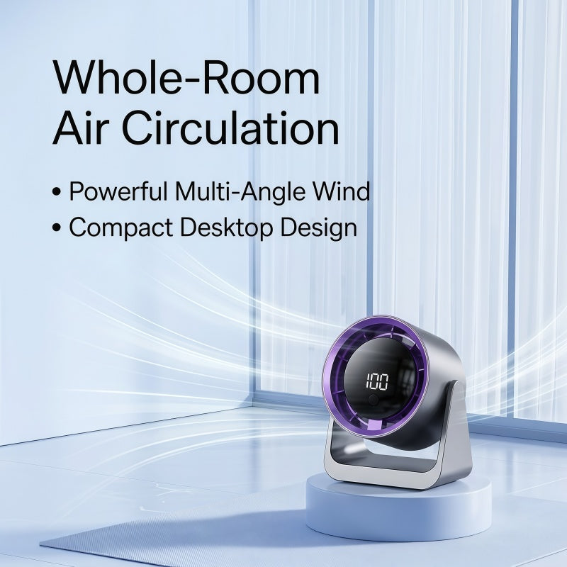 2-in-1 Turbo Desk & Wall Mount Personal Cooling Fan – Smart LED Display, 100 Speed Settings & 180° Vertical Tilt