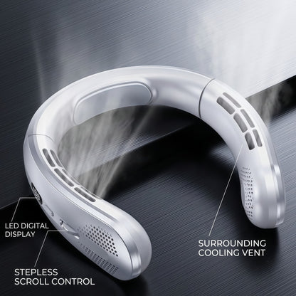 Portable Wearable Neck Fan with Ceramic Cooling Pad, 5000mAh Battery, 100-Speed Stepless Control, Bladeless Design