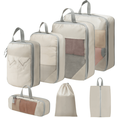 Travel Compression Packing Cubes Set - Water-Resistant Ripstop Luggage Organizers
