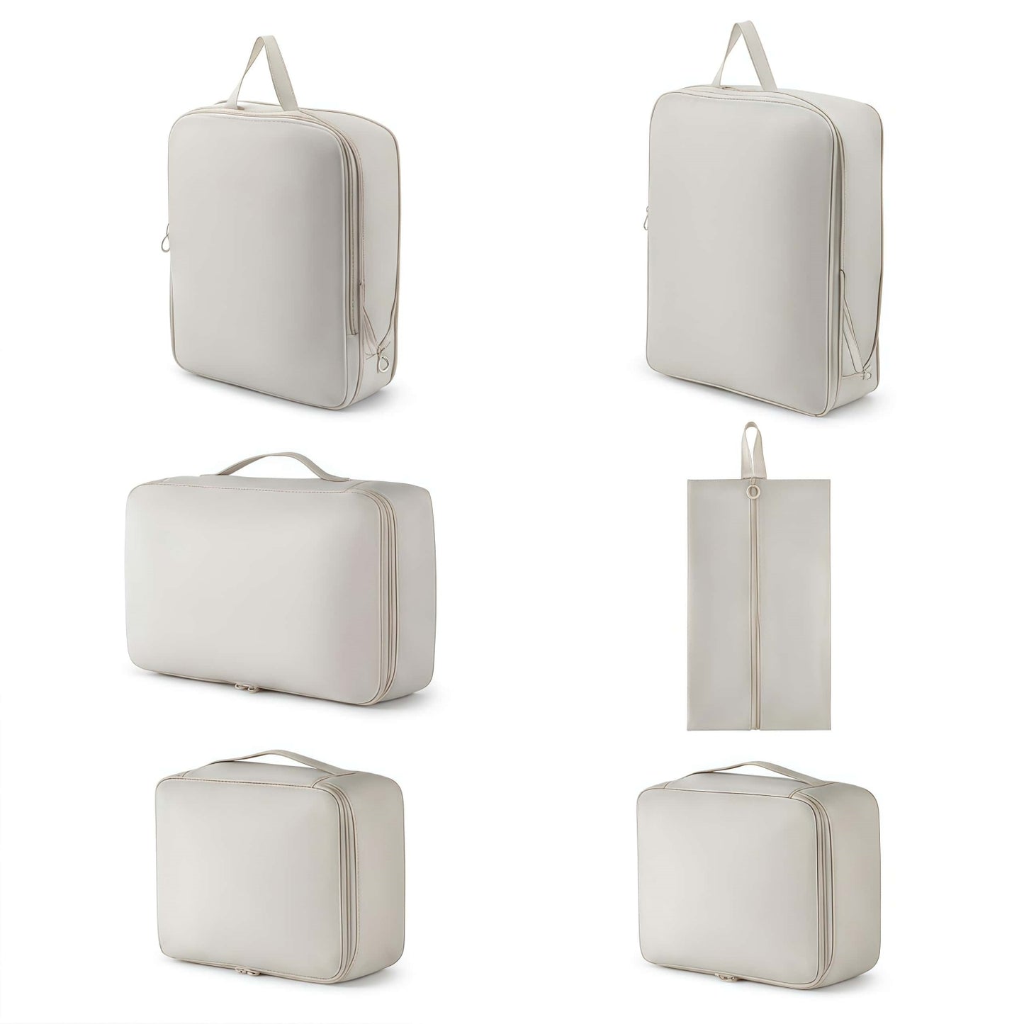 6-Piece Compression Packing Cubes Set - Water-Resistant Travel Luggage Organizers with Shoe Bag - Khaki