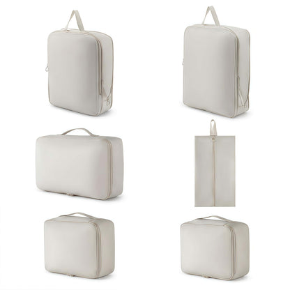 6-Piece Compression Packing Cubes Set - Water-Resistant Travel Luggage Organizers with Shoe Bag - Khaki