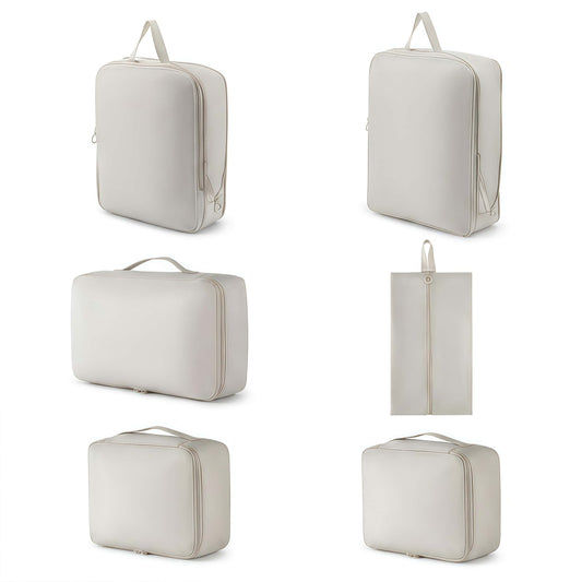 6-Piece Compression Packing Cubes Set - Water-Resistant Travel Luggage Organizers with Shoe Bag - Khaki