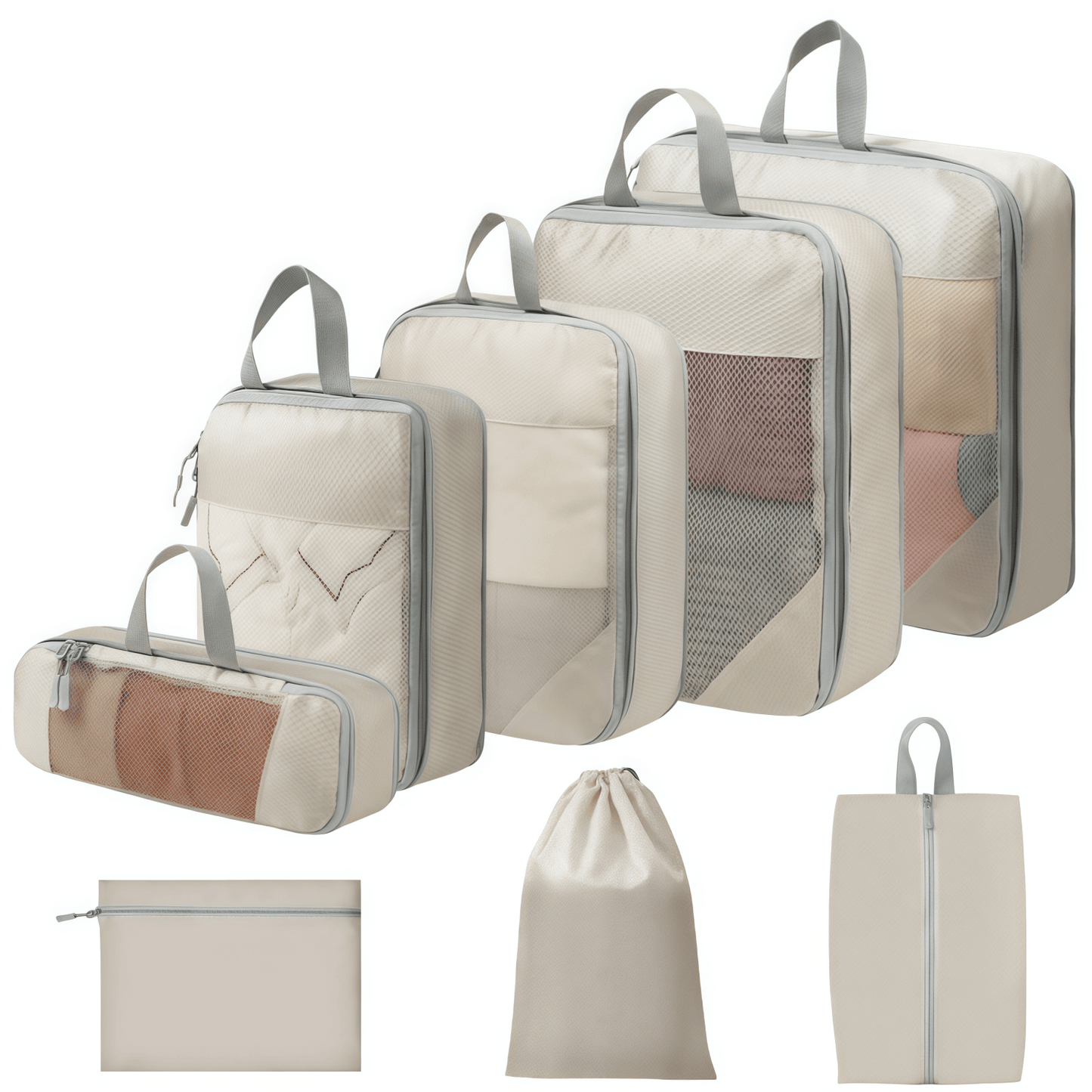 Travel Compression Packing Cubes Set - Water-Resistant Ripstop Luggage Organizers
