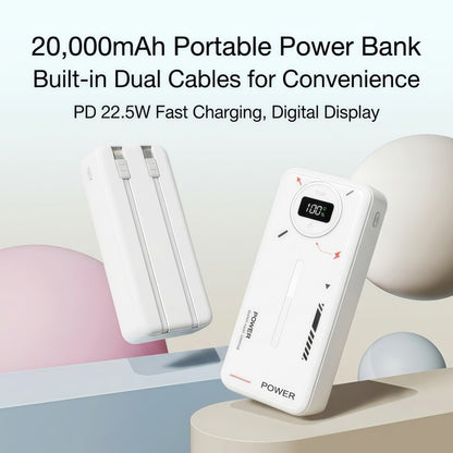 20000mAh Portable Power Bank with Built-in USB-C & Lightning Cables, 22.5W Fast Charging External Battery Pack with LED Digital Display