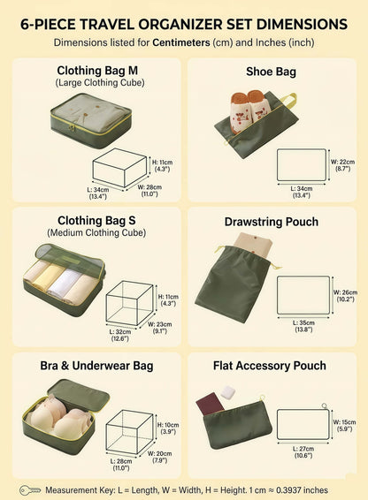 7-Piece Travel Packing Cube Set - Lightweight Luggage Organizer Bags - Green