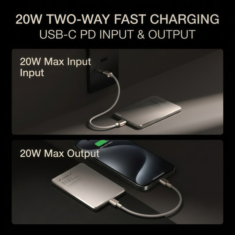 Ultra-Slim 5000mAh Magnetic Wireless Power Bank - 15W Wireless & 20W USB-C PD Fast Charging