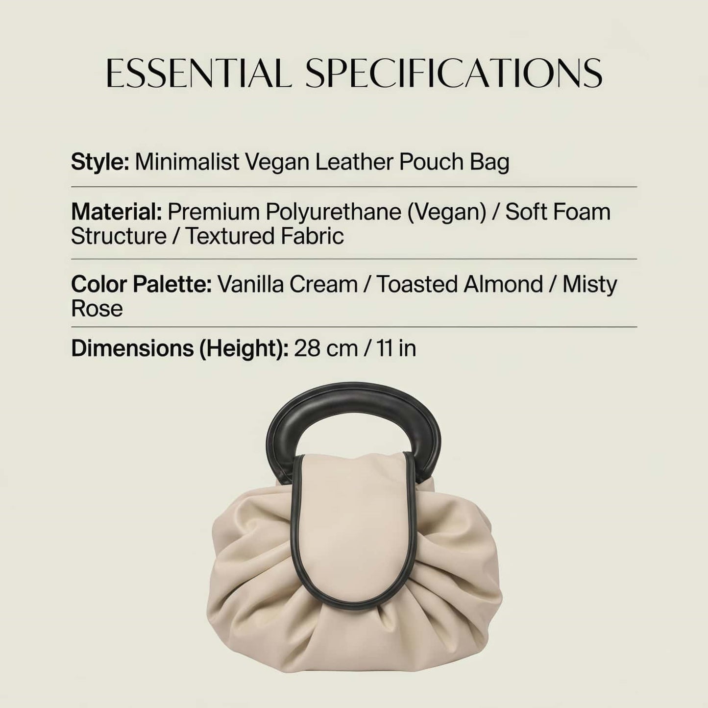 Vegan Leather Drawstring Makeup Bag - Lay-Flat Travel Cosmetic Organizer Pouch, Khaki