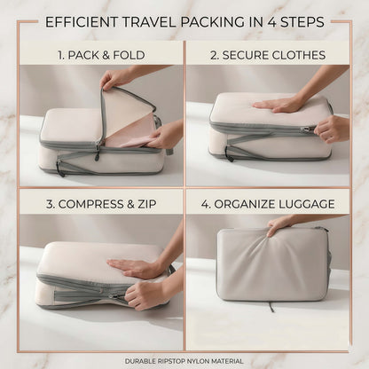 6-Piece Compression Packing Cubes Set - Water-Resistant Travel Luggage Organizers with Shoe Bag - Khaki