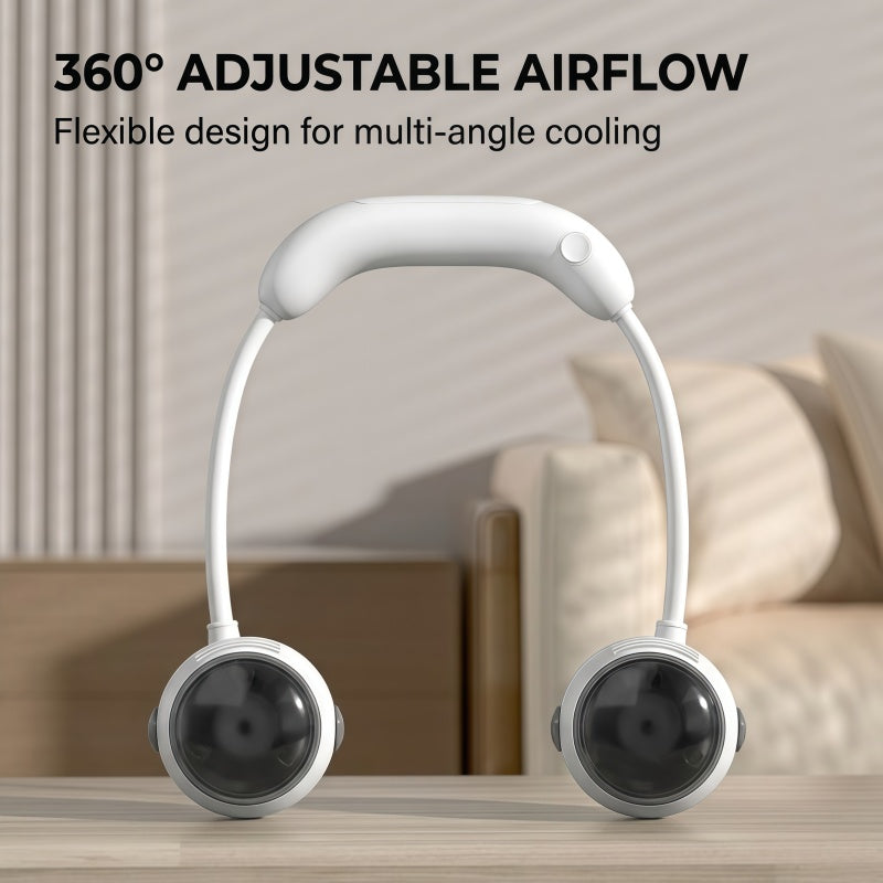 Portable Neck Fan, 360° Flexible Hands-Free Wearable Personal Fan with 3 Speeds & Dual Turbines