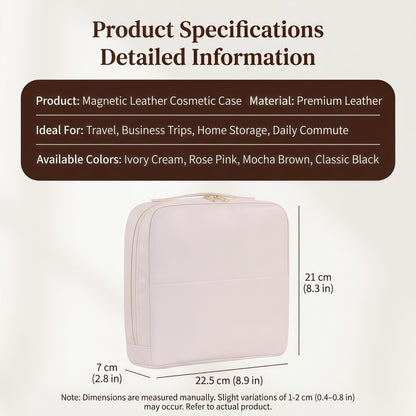 Premium Leather Travel Cosmetic Case with Magnetic Closure and Trolley Sleeve - Multi-Compartment Organizer