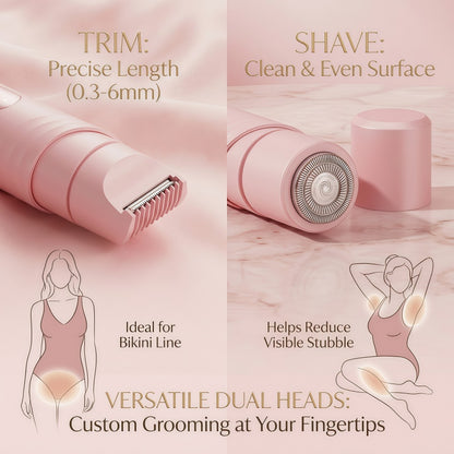 2-in-1 Women's Electric Shaver & Trimmer Kit - Rechargeable Grooming System with LED Display, IPX4 Waterproof Heads, and Type-C Fast Charging