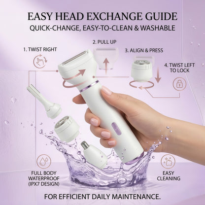 5-in-1 Electric Personal Grooming Kit for Women - IPX7 Waterproof Shaver & Trimmer Set for Face, Bikini, and Body