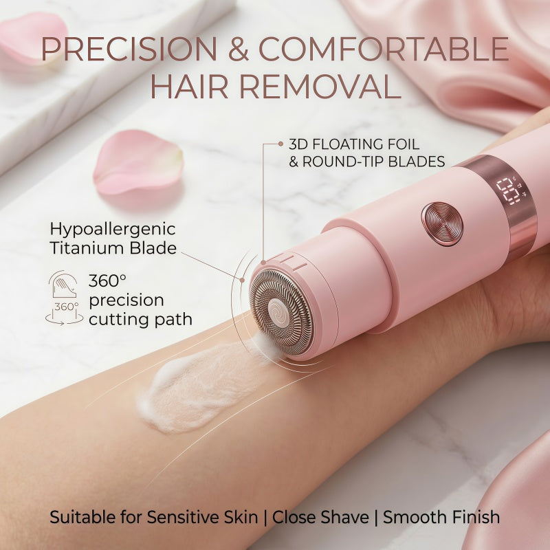 2-in-1 Women's Electric Shaver and Hair Trimmer with LED Display - Type-C Rechargeable