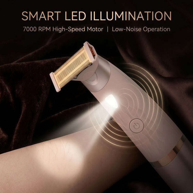Rechargeable Electric Razor for Women - Hypoallergenic Full Body Hair Trimmer with LED Light & USB-C, Rose Gold