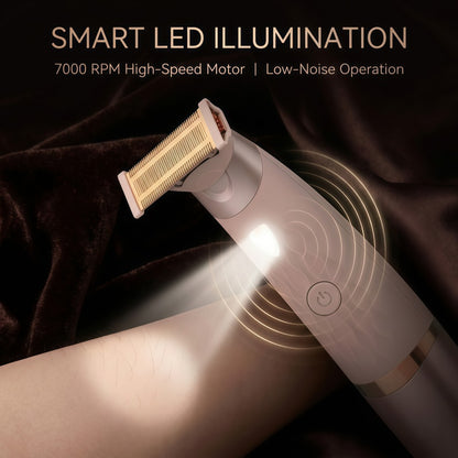 Rechargeable Electric Razor for Women - Hypoallergenic Full Body Hair Trimmer with LED Light & USB-C, Rose Gold