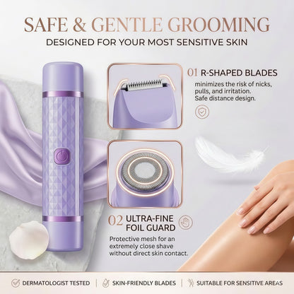 Women's 2-in-1 Electric Shaver & Hair Trimmer - IPX7 Waterproof, Cordless Wet/Dry Grooming Kit