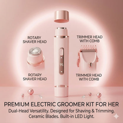 2-in-1 Women's Electric Hair Remover Kit - Waterproof Trimmer & Rotary Shaver with LED Battery Display and Ceramic Blades, Pink