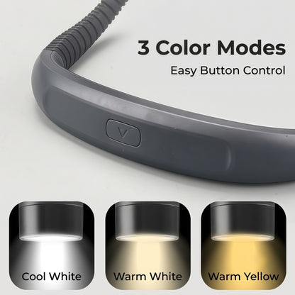 Rechargeable LED Neck Reading Light – 3 Color Modes, 3 Brightness Levels, Flexible Silicone Arms