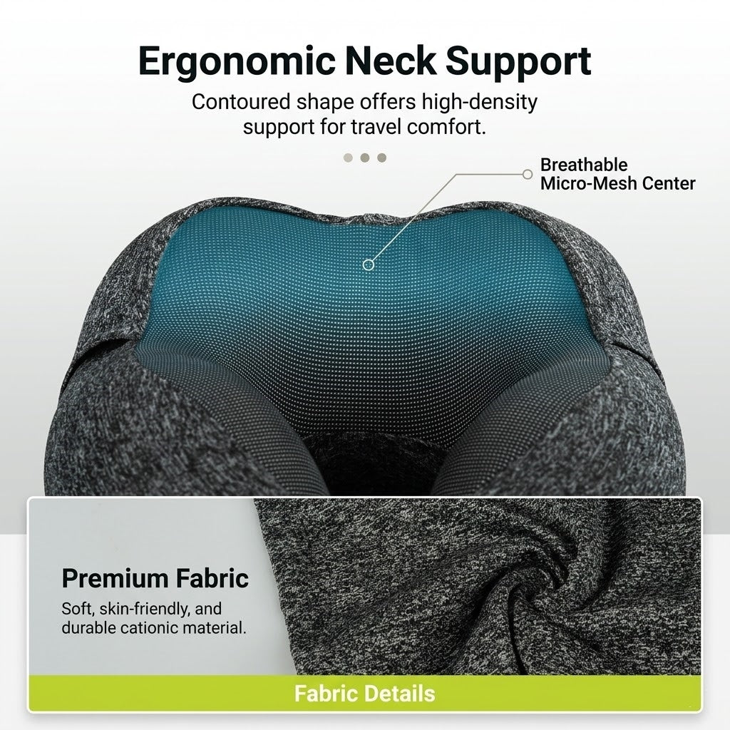 Ergonomic Memory Foam Travel Neck Pillow with Integrated Light-Blocking Hood & Compact Pouch
