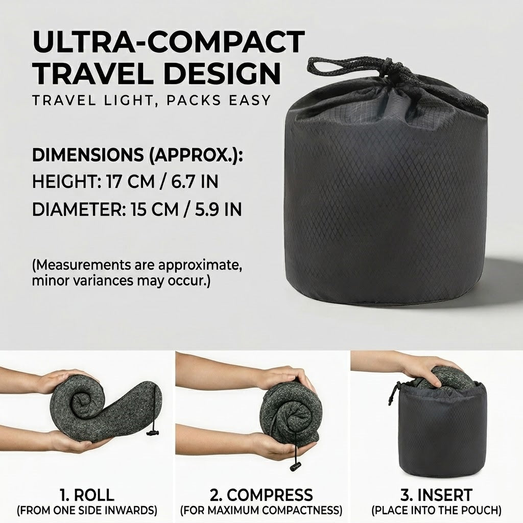 Ergonomic Memory Foam Travel Neck Pillow with Integrated Light-Blocking Hood & Compact Pouch
