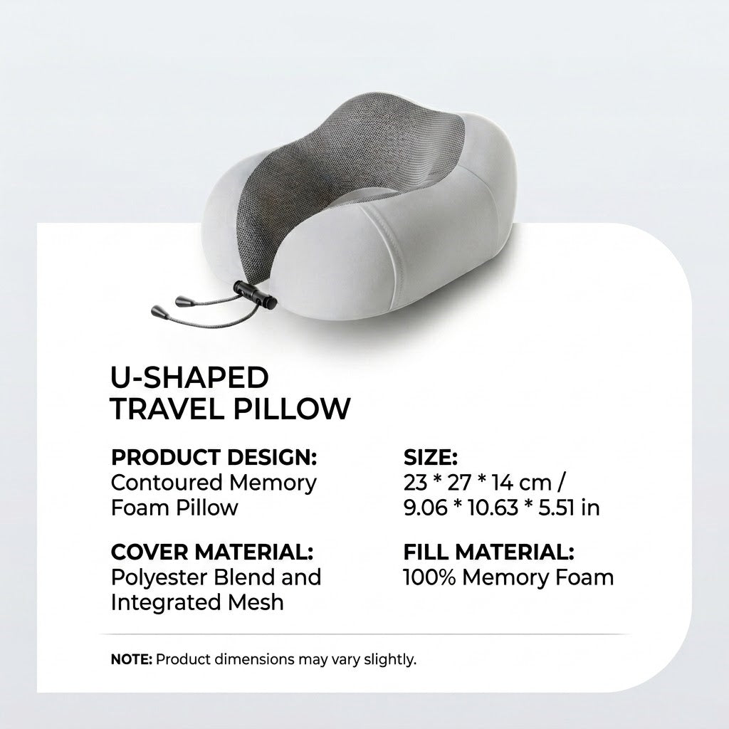 Ergonomic U-Shaped Memory Foam Travel Neck Pillow with Cooling Mesh and Carrying Case