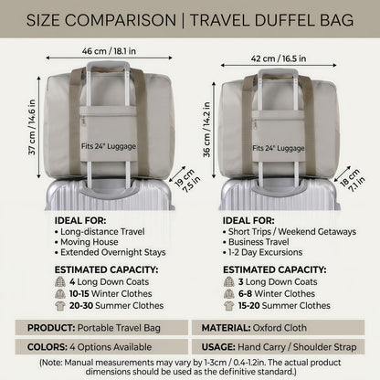 Foldable Travel Duffel Bag with Trolley Sleeve, Water-Resistant Oxford Cloth Overnight Weekender Tote for Luggage