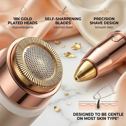 Rechargeable 2-in-1 Facial Hair Remover and Eyebrow Trimmer for Women, 18K Gold Plated, Type-C, Rose Gold