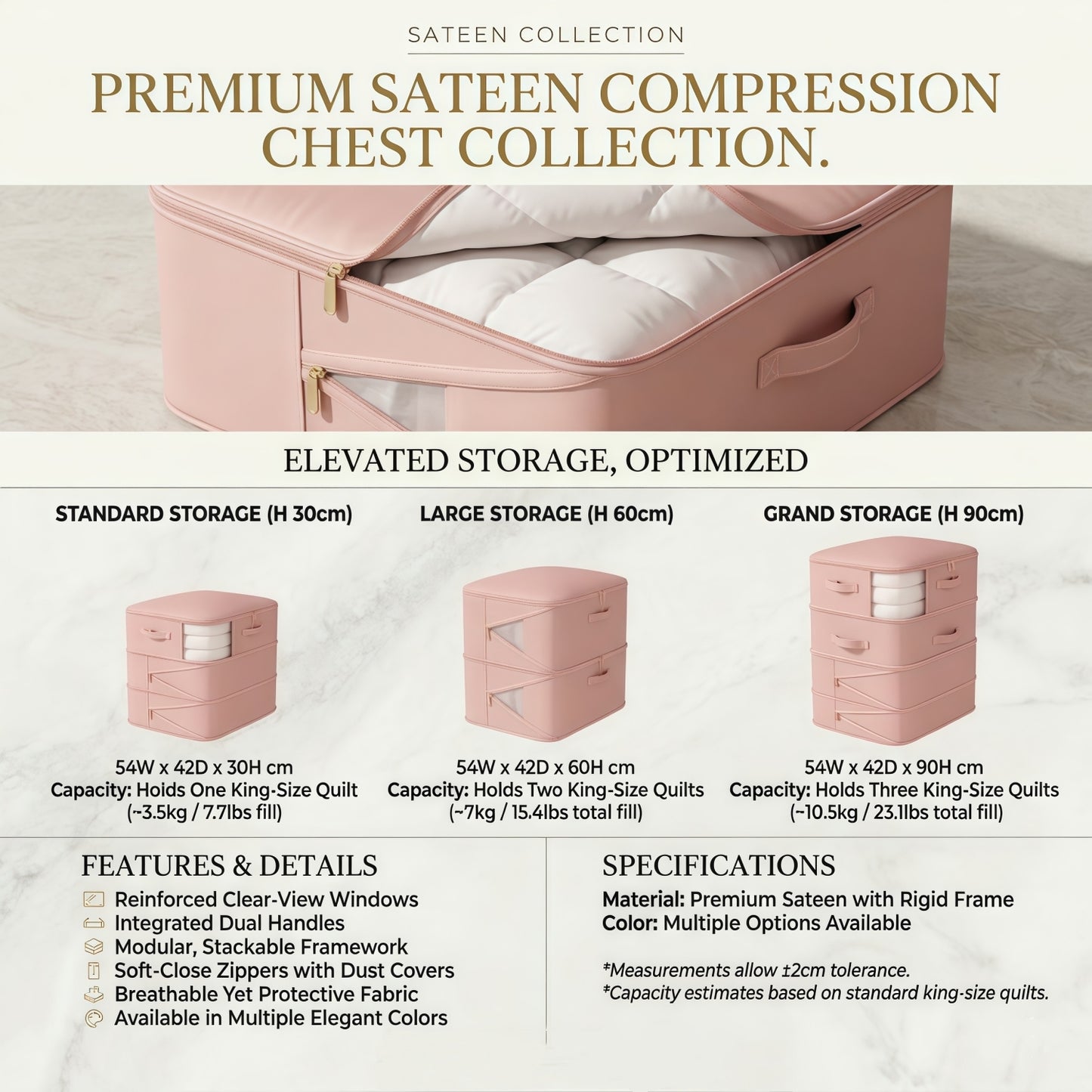 Multi-Layer Compressible Fabric Storage Bag with Air Valve and Window for Blankets Quilts, Multiple Sizes