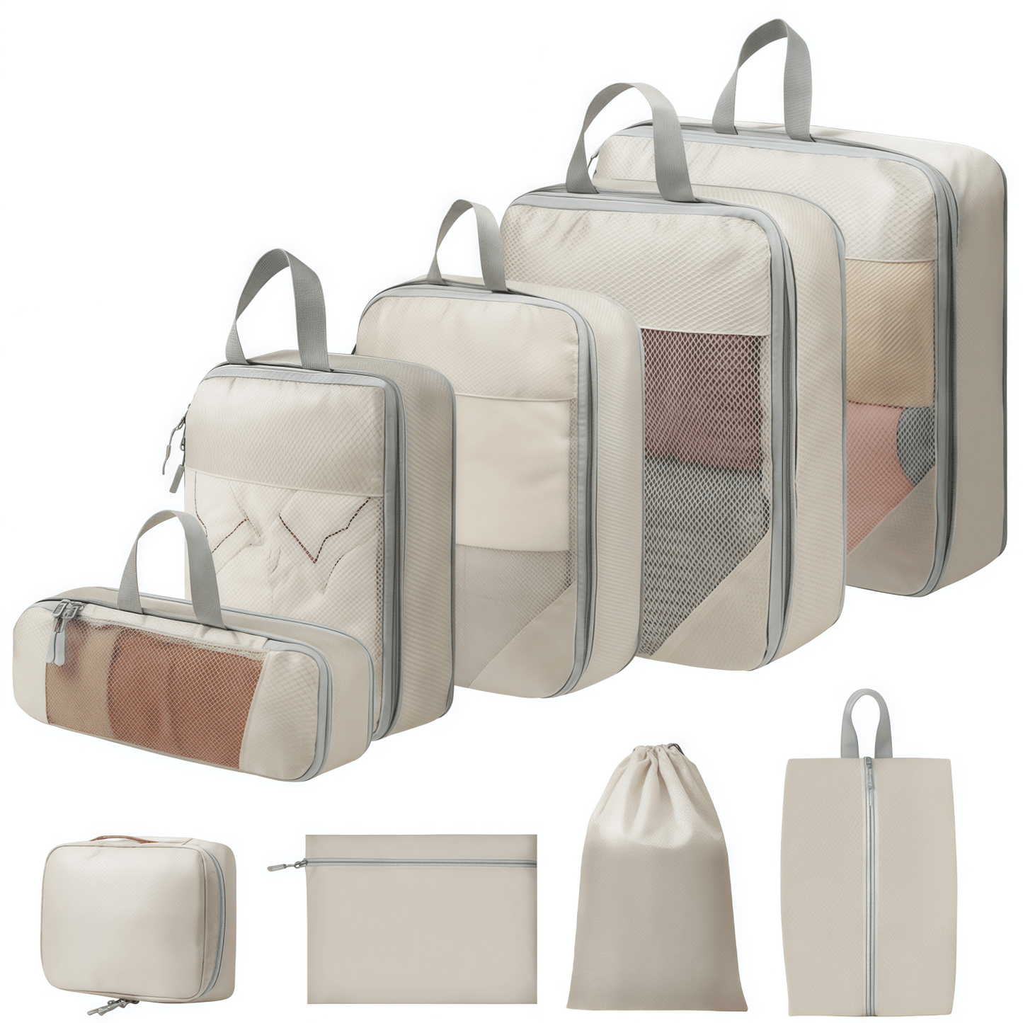 Travel Compression Packing Cubes Set - Water-Resistant Ripstop Luggage Organizers