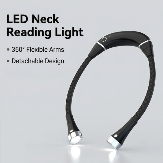 Rechargeable LED Neck Reading Light – Hands-Free Flexible Book Light with 3 Color Modes & Power Bank