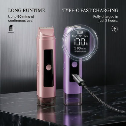 2-in-1 Women's Electric Shaver and Bikini Trimmer - IPX6 Waterproof Wet/Dry Razor with LED Display & Type-C Charging