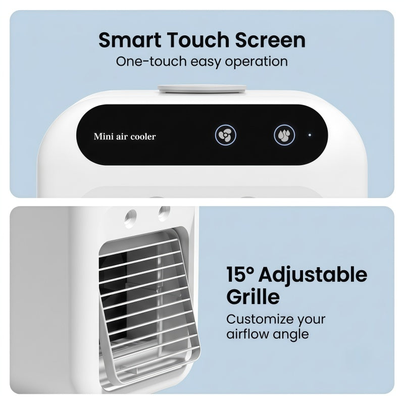 Portable Misting Desk Fan, 500ml Evaporative Air Cooler with Smart Touch Screen & 2 Speeds
