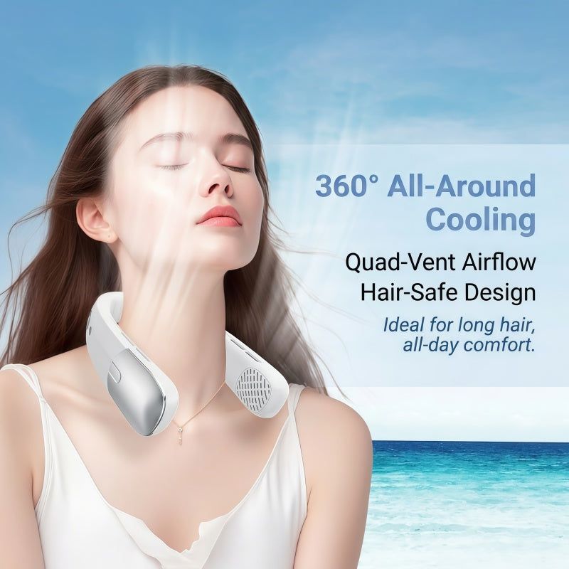 Portable Bladeless Neck Fan with Cooling Plate – 4000mAh Rechargeable Personal Neck Air Conditioner with LED Display & 100-Speed Airflow