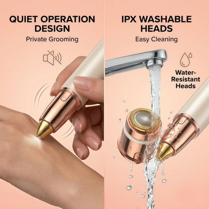 Rechargeable 2-in-1 Facial Hair Remover and Eyebrow Trimmer for Women, 18K Gold Plated, Type-C, Rose Gold