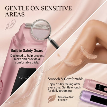 2-in-1 Women's Electric Shaver and Bikini Trimmer - IPX6 Waterproof Wet/Dry Razor with LED Display & Type-C Charging
