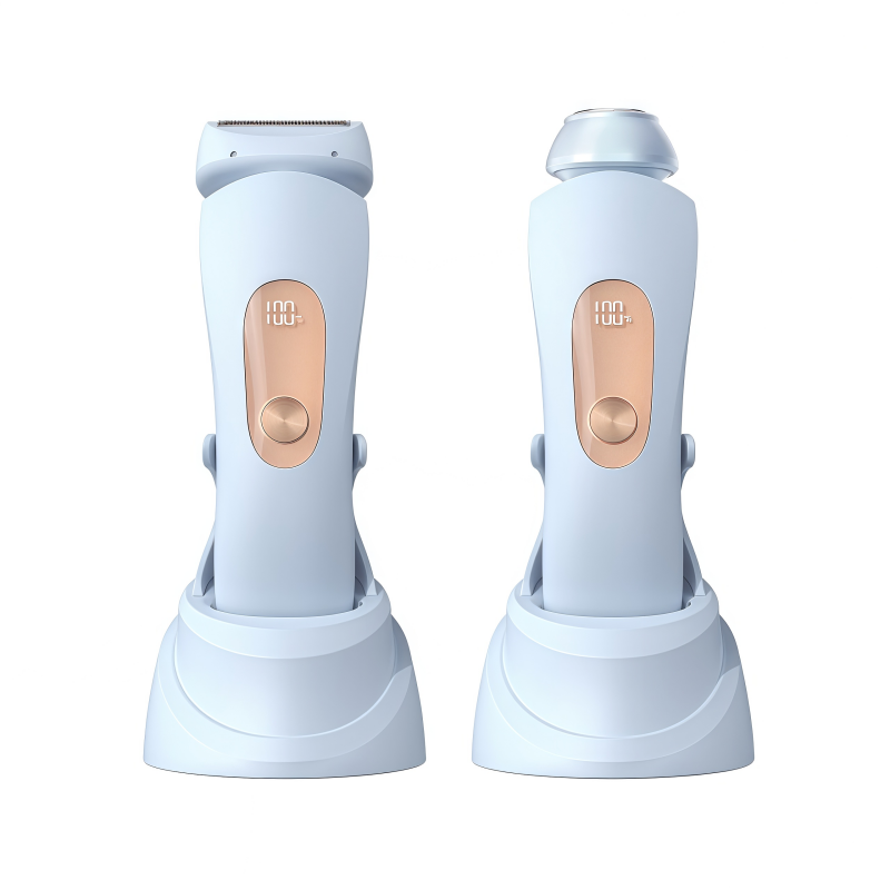 Women's 2-in-1 Rechargeable Electric Shaver & Hair Trimmer with LED Display, IPX7 Waterproof - Pink