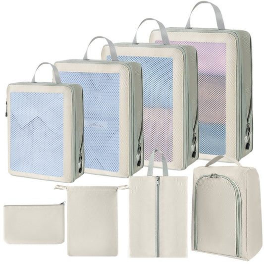 Compression Packing Cubes Set for Travel Luggage - Water-Repellent Organizers with Shoe Bags & Pouches
