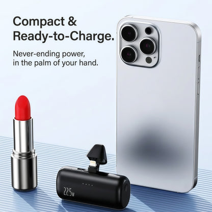 22.5W Ultra-Compact Mini Power Bank with Built-in Lightning & USB-C Connectors