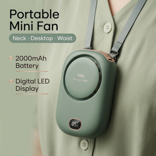 Portable Neck Fan, 3-in-1 Hands-Free Personal Fan with LED Display, 2000mAh USB-C Rechargeable, 3 Speeds & Ultra-Quiet Brushless Motor