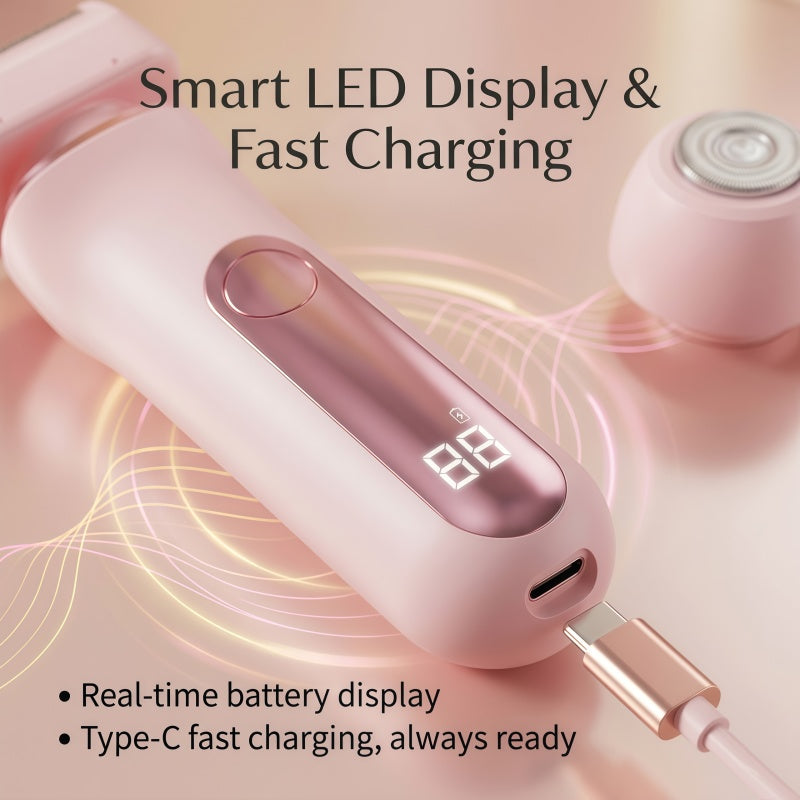 Women's 2-in-1 Electric Shaver & Body Trimmer - Dual Head, LED Display, USB-C Rechargeable, Pink