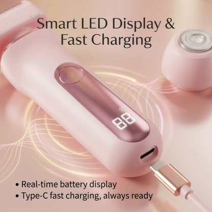 Women's 2-in-1 Electric Shaver & Body Trimmer - Dual Head, LED Display, USB-C Rechargeable, Pink